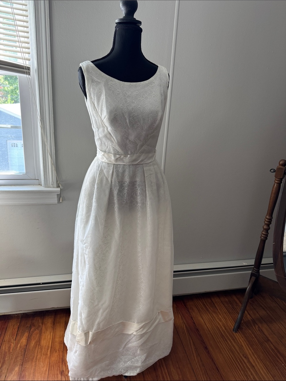 Vintage 1960s white lace chiffon crinoline maxi dress prom wedding gown